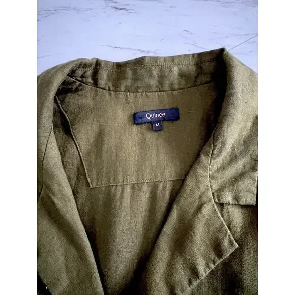 Quince European Linen Button Front Midi Dress - M Olive Green Spring Capsule - Picture 4 of 11